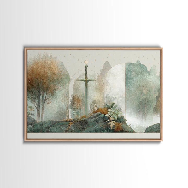 Angelic Warrior with Radiant Wings Framed Canvas Print, Fantasy Art, Minimalist Decor, Living Room Decor, Fine Art, Mythic, FAN-3x2-99