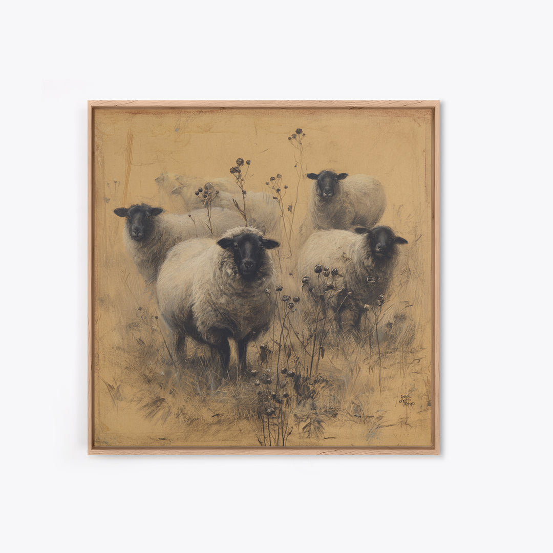 Black and White Sheep Framed Canvas Print, Farmhouse Art, Gallery Decor, Farmhouse Decor, Fine Art, Harvest, Contemporary Art, FAR-1x1-32
