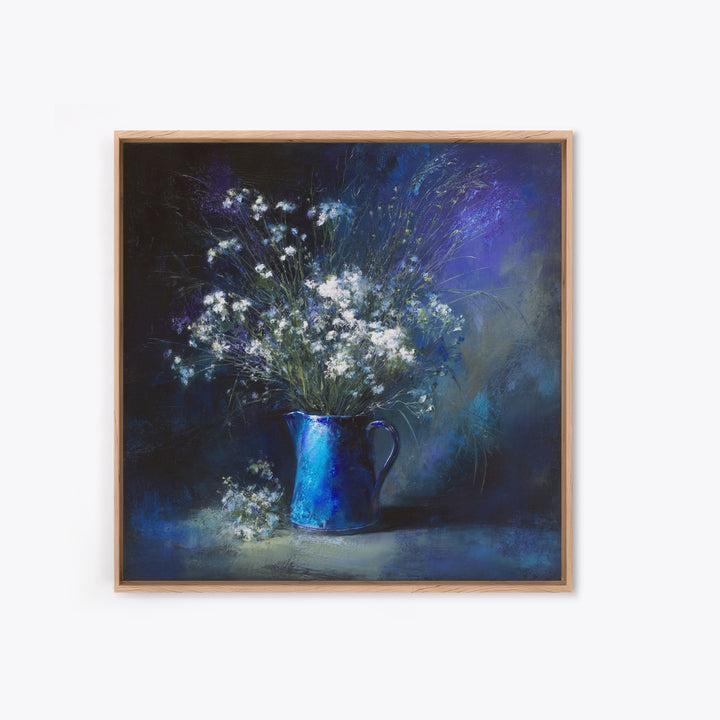 Blue Enamel Pitcher Framed Canvas Print, Farmhouse Art, Farmhouse Decor, Oil Painting, Harvest, Digital Wall Art, FAR-1x1-88