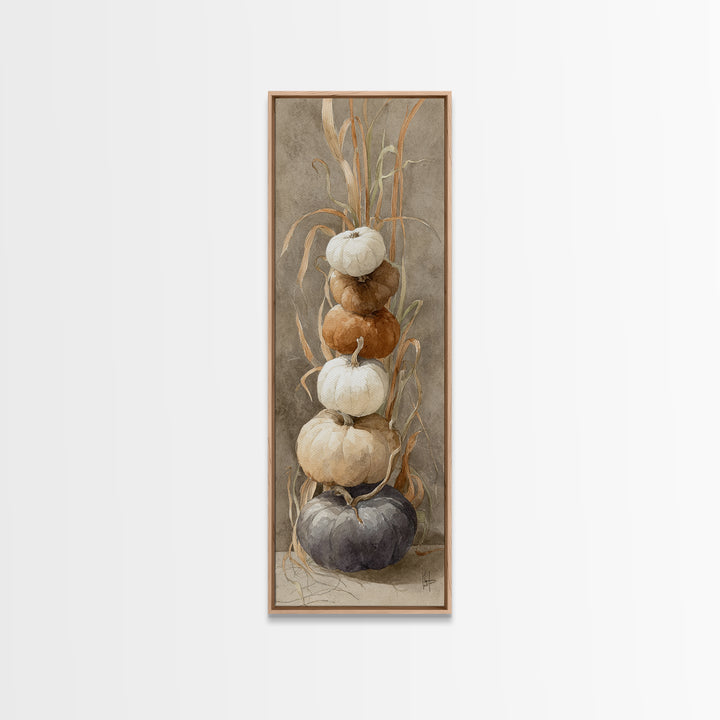 Pumpkins Stacked on a Wooden Crate Canvas Print, Farmhouse Art, Landscape Painting, Farmhouse Decor, Watercolor Art, Harvest, FAR-1x3-1