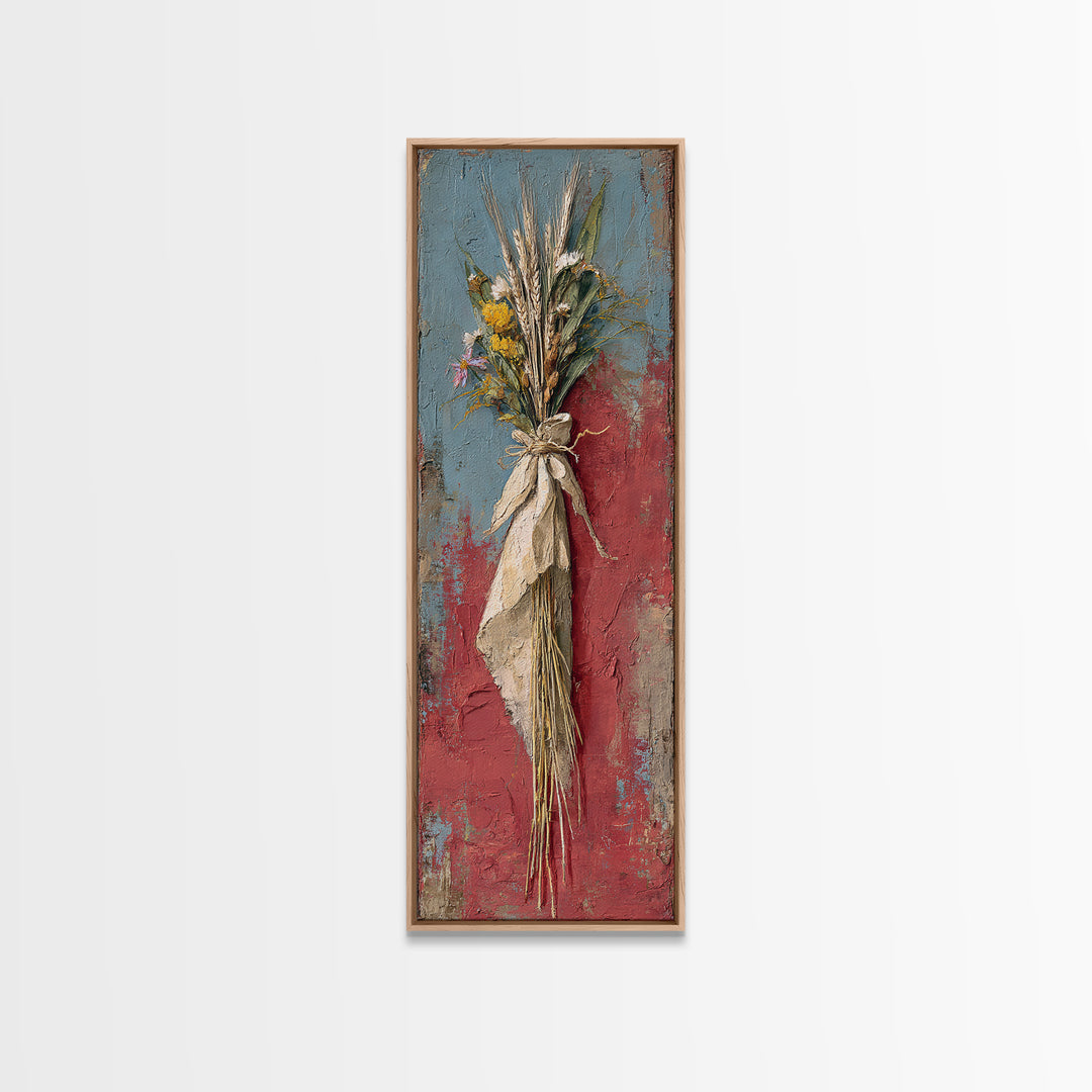 Wheat Bundle Tied Canvas Print, Farmhouse Art, Botanical Prints, Farmhouse Decor, Fine Art, Harvest, Statement Artwork, FAR-1x3-22
