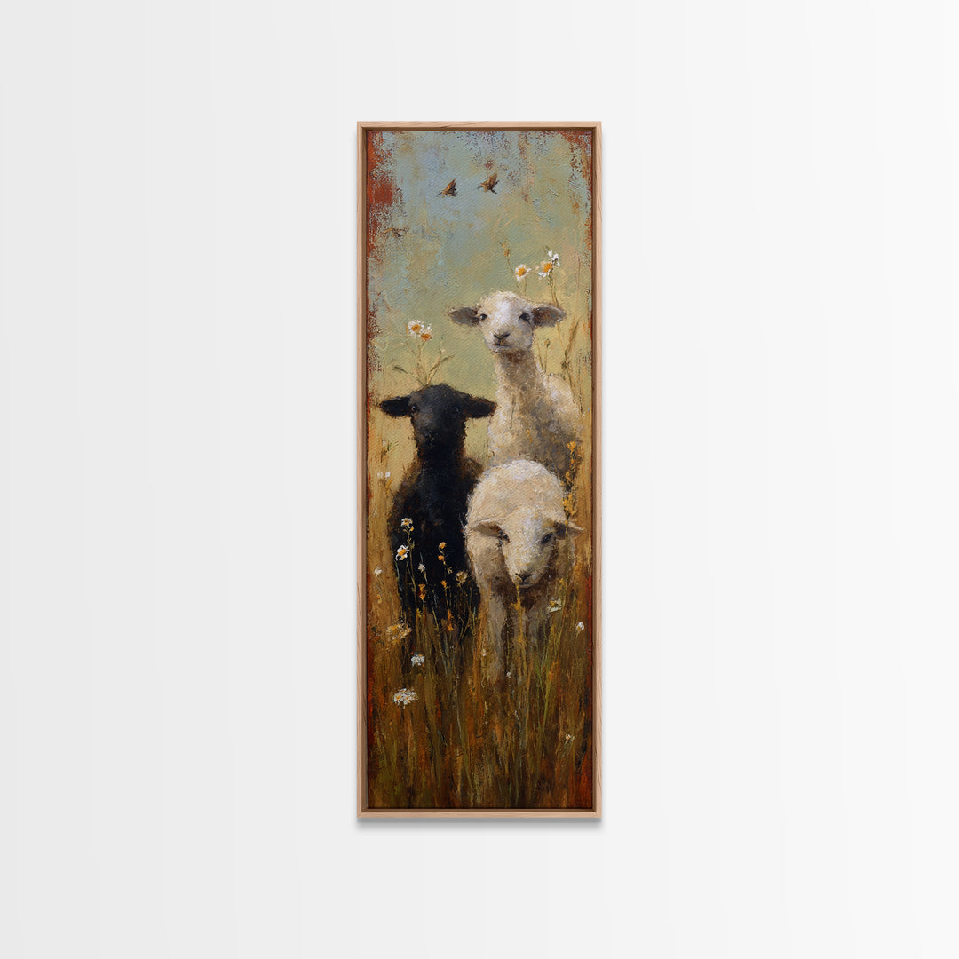Black and White Sheep Canvas Print, Farmhouse Art, Contemporary Art, Farmhouse Decor, Fine Art, Harvest, Printable Art, FAR-1x3-44