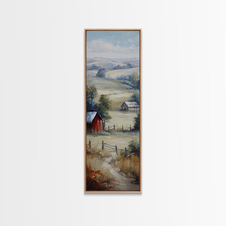 Country Landscape with Fence and Rolling Hills Framed Canvas Print, Farmhouse Art, Downloadable Art, Farmhouse Decor, Harvest, FAR-1x3-50