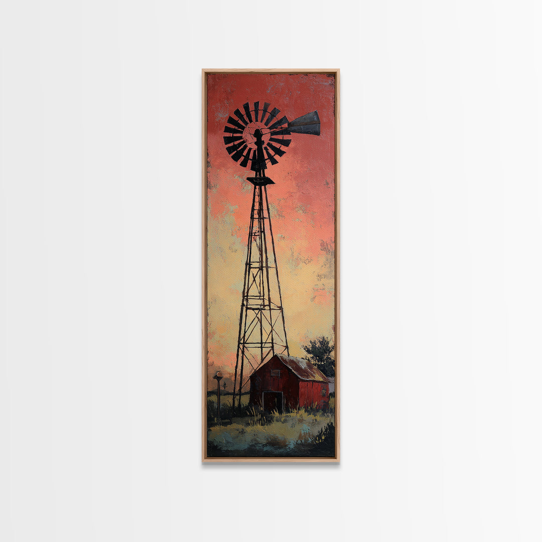 Windmill Silhouette at Sunset Framed Canvas Print, Farmhouse Art, Modern Decor, Farmhouse Decor, Fine Art, Harvest, Home Decor, FAR-1x3-53