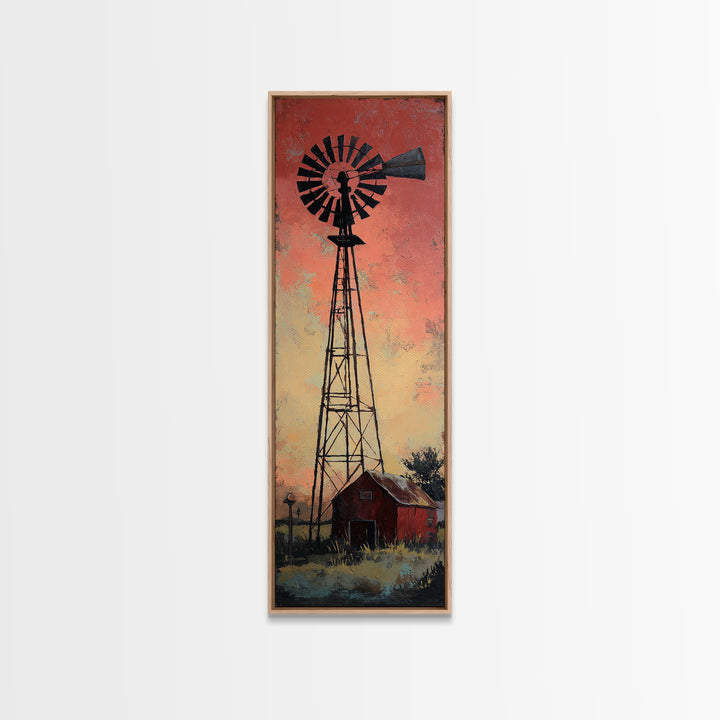 Windmill Silhouette at Sunset Framed Canvas Print, Farmhouse Art, Modern Decor, Farmhouse Decor, Fine Art, Harvest, Home Decor, FAR-1x3-53