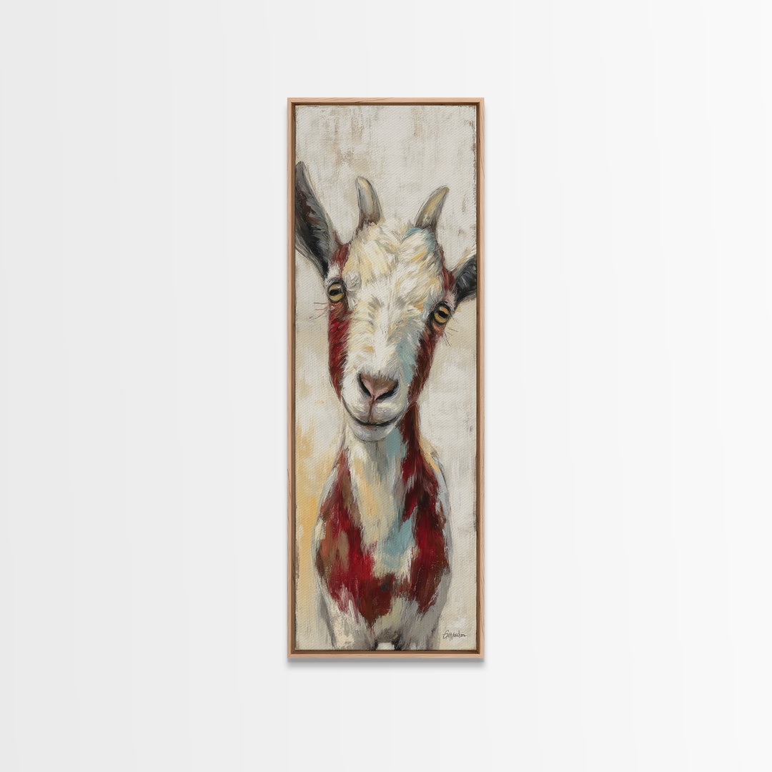 Goat Portrait with Playful Expression Framed Canvas Print, Farmhouse Art, Landscape Painting, Farmhouse Decor, Oil Painting, FAR-1x3-54