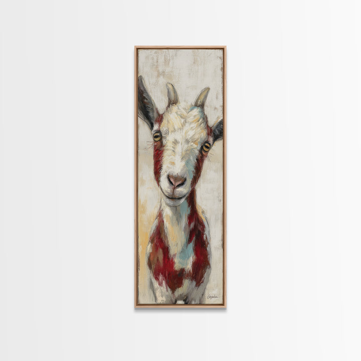 Goat Portrait with Playful Expression Framed Canvas Print, Farmhouse Art, Landscape Painting, Farmhouse Decor, Oil Painting, FAR-1x3-54