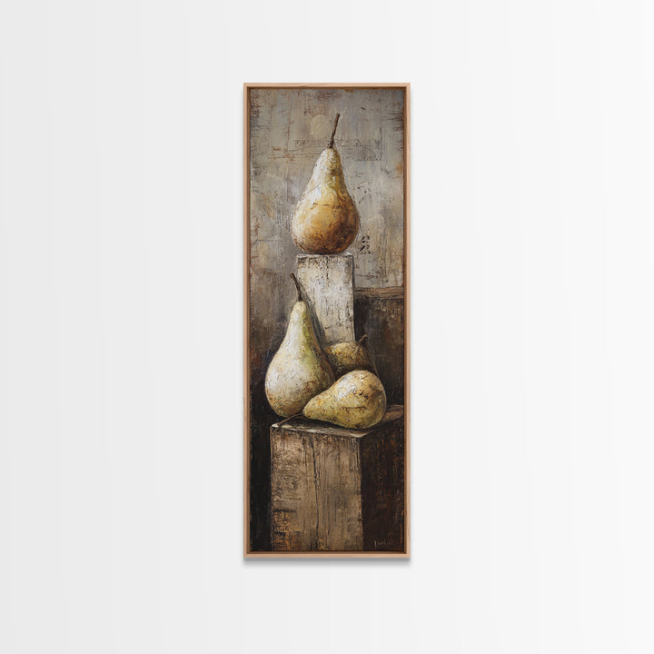 Rustic Pear Still Life on Plank Wood Canvas Print, Farmhouse Art, Digital Print, Farmhouse Decor, Oil Painting, Harvest, FAR-1x3-55