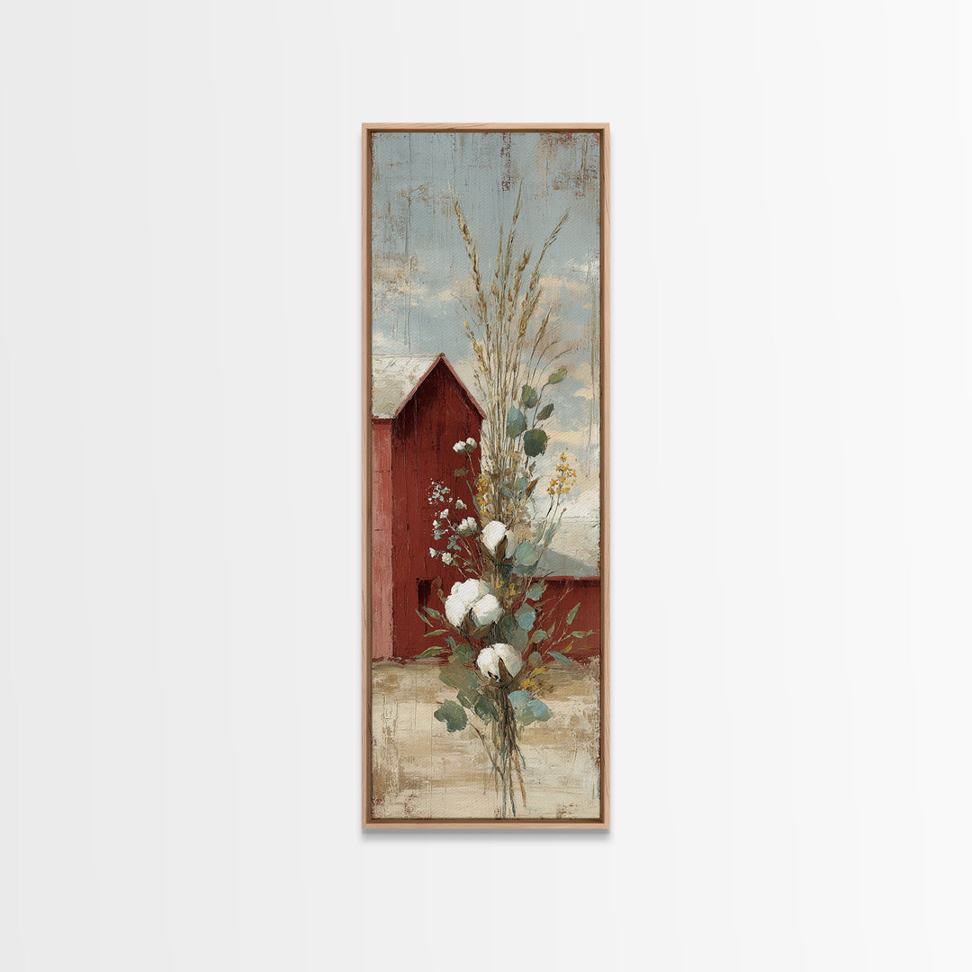 Farmhouse Wreath of Cotton Stems and Eucalyptus Canvas Print, Farmhouse Art, Printable Wall Art, Farmhouse Decor, Harvest, FAR-1x3-56