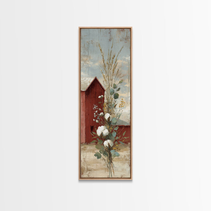Farmhouse Wreath of Cotton Stems and Eucalyptus Canvas Print, Farmhouse Art, Printable Wall Art, Farmhouse Decor, Harvest, FAR-1x3-56