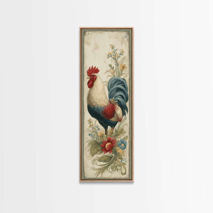 Rooster Painted in Cheerful Folk Colors Framed Canvas Print, Farmhouse Art, Digital Wall Art, Farmhouse Decor, Harvest, FAR-1x3-64