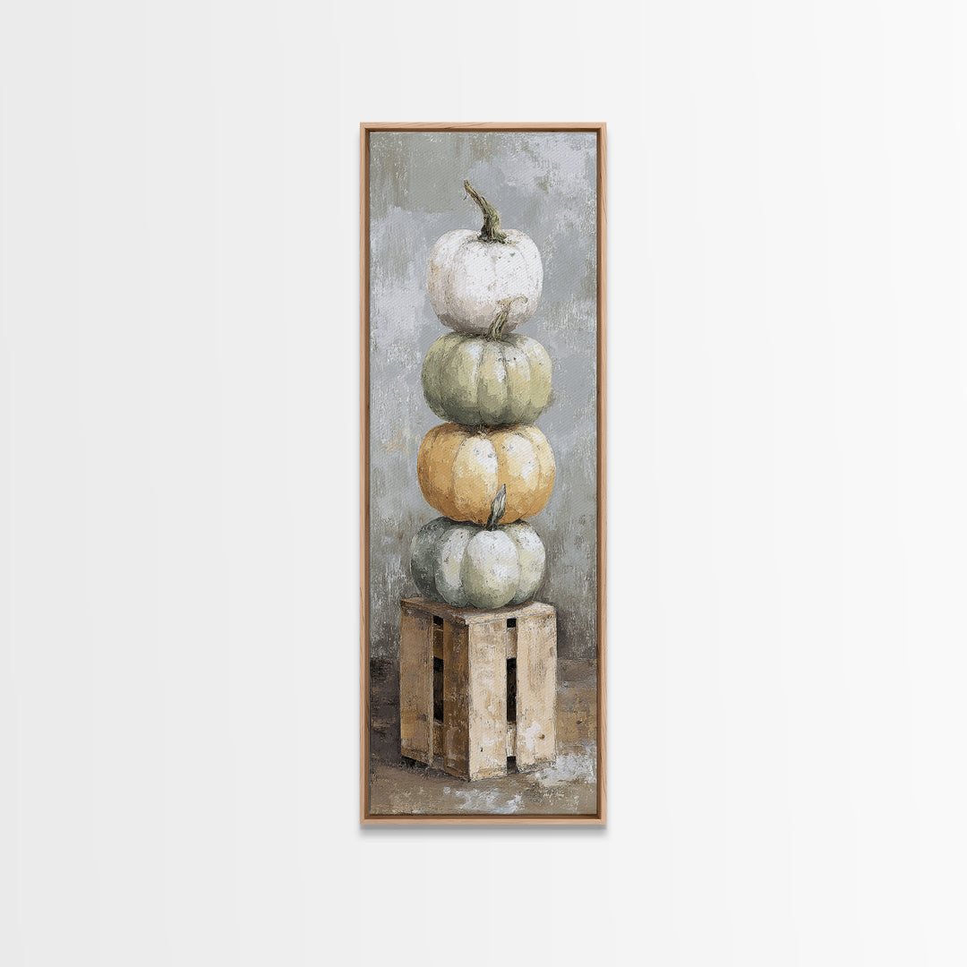 Pumpkins Stacked on a Wooden Crate Canvas Print, Farmhouse Art, Digital Prints, Farmhouse Decor, Harvest, Watercolor Painting, FAR-1x3-73