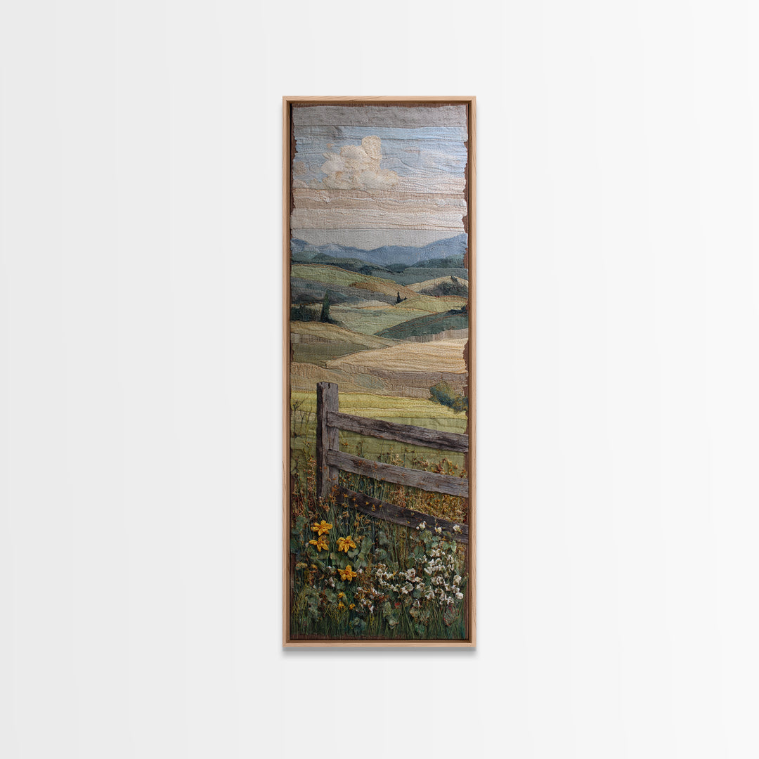 Country Landscape with Fence and Rolling Hills Framed Canvas Print, Farmhouse Art, Downloadable Art, Farmhouse Decor, Harvest, FAR-1x3-74