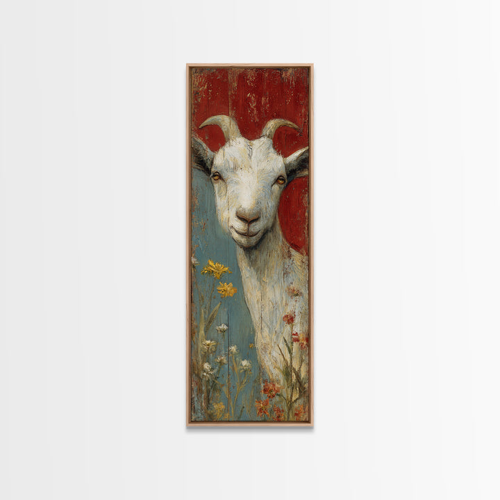 Goat Portrait with Playful Expression Canvas Print, Farmhouse Art, Botanical Art, Farmhouse Decor, Fine Art, Harvest, FAR-1x3-78