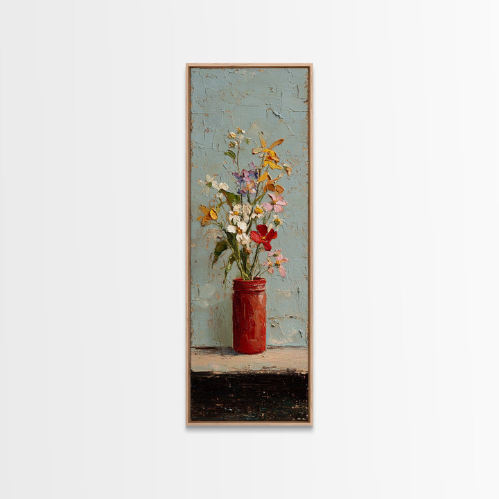 Wildflowers in a Mason Jar on Linen Framed Canvas Print, Farmhouse Art, Farmhouse Wall Art, Farmhouse Decor, Fine Art, Harvest, FAR-1x3-91
