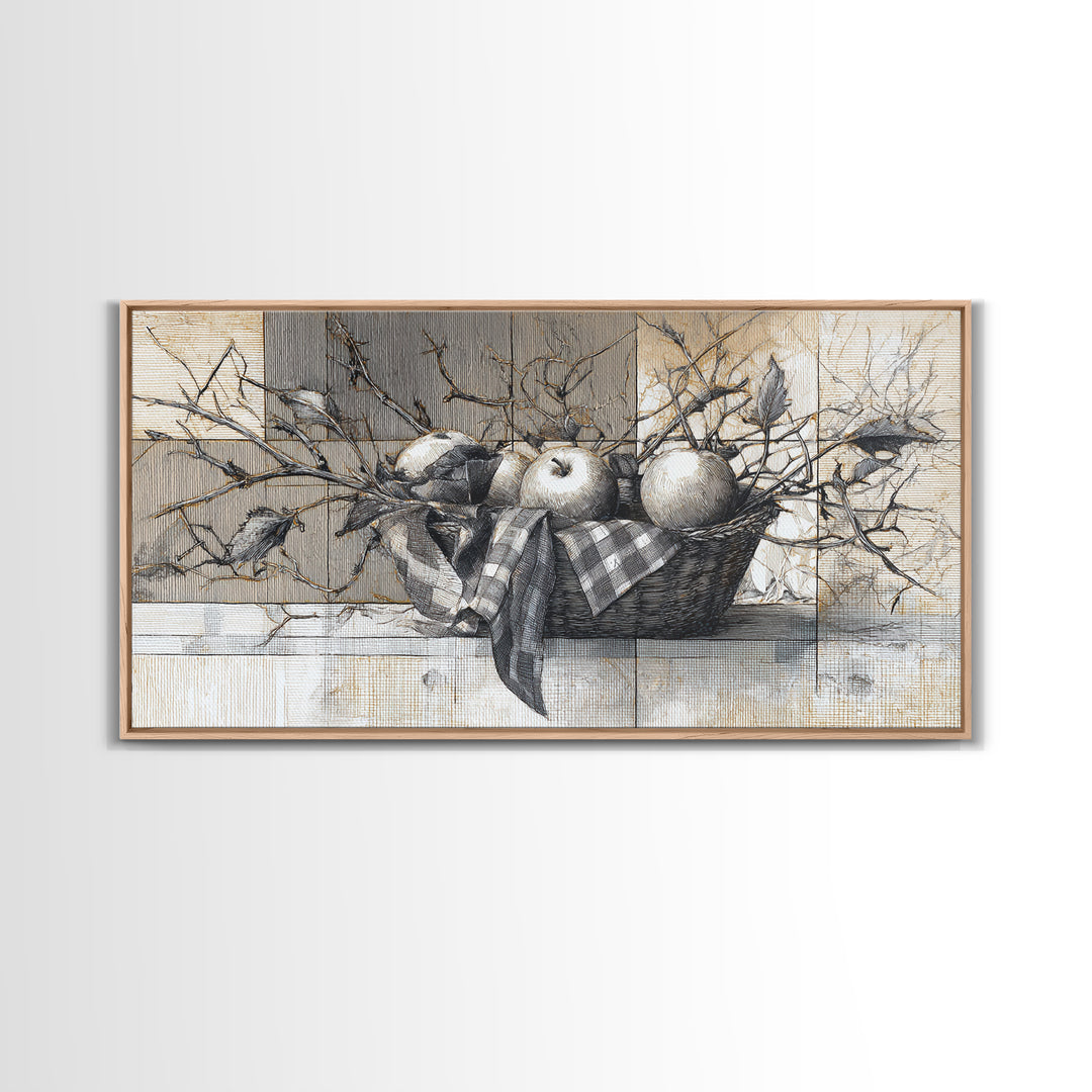 Farmhouse Wreath of Cotton Stems and Eucalyptus Framed Canvas Print, Farmhouse Art, Fine Art Print, Farmhouse Decor, Harvest, FAR-2x1-16