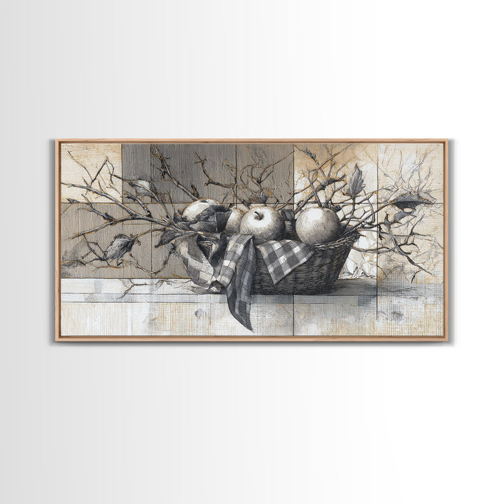 Farmhouse Wreath of Cotton Stems and Eucalyptus Framed Canvas Print, Farmhouse Art, Fine Art Print, Farmhouse Decor, Harvest, FAR-2x1-16