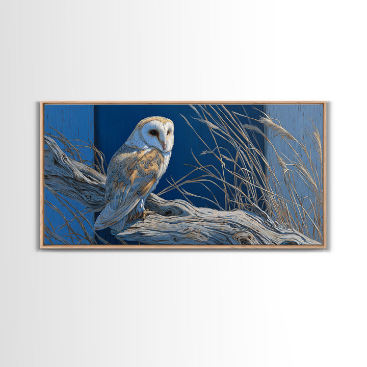 Barn Owl Perched on Aged Wood Framed Canvas Print, Farmhouse Art, Digital Prints, Farmhouse Decor, Fine Art, Harvest, FAR-2x1-43