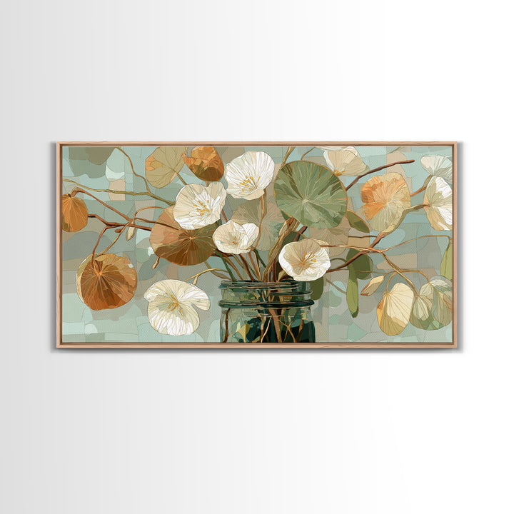 Pumpkins Stacked on a Wooden Crate Framed Canvas Print, Farmhouse Art, Oil Painting, Farmhouse Decor, Watercolor Art, Harvest, FAR-2x1-81