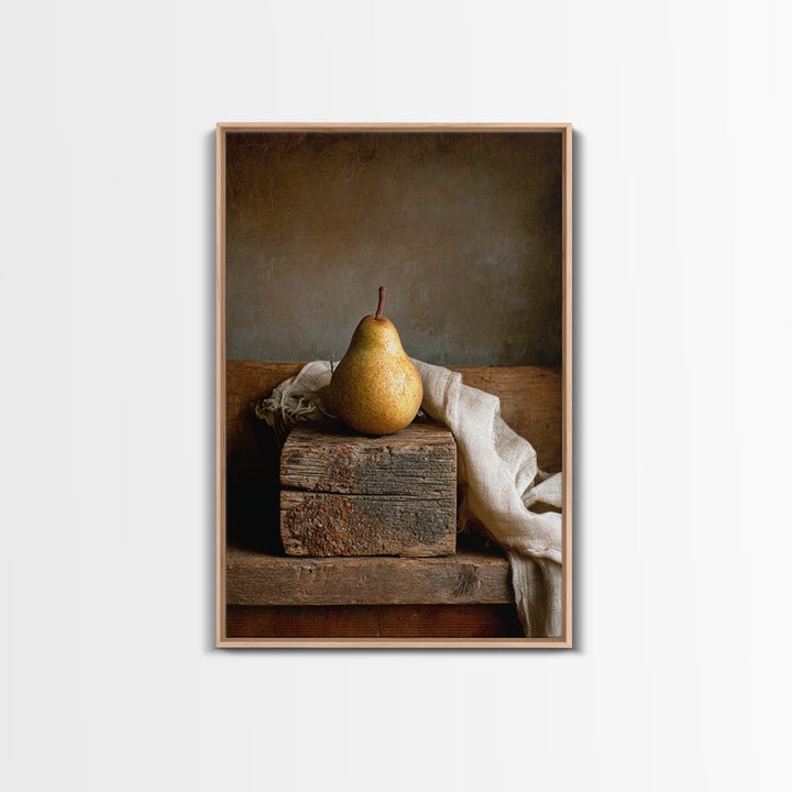 Rustic Pear Still Life on Plank Wood Canvas Print, Farmhouse Art, Fine Art Print, Farmhouse Decor, Watercolor Art, Harvest, FAR-2x3-27