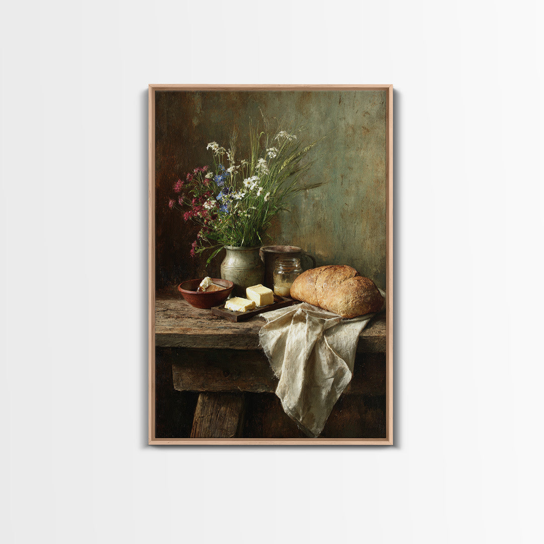 Fresh Bread Honey and Butter Still Life Framed Canvas Print, Farmhouse Art, Neutral Decor, Farmhouse Decor, Abstract Art, FAR-2x3-56