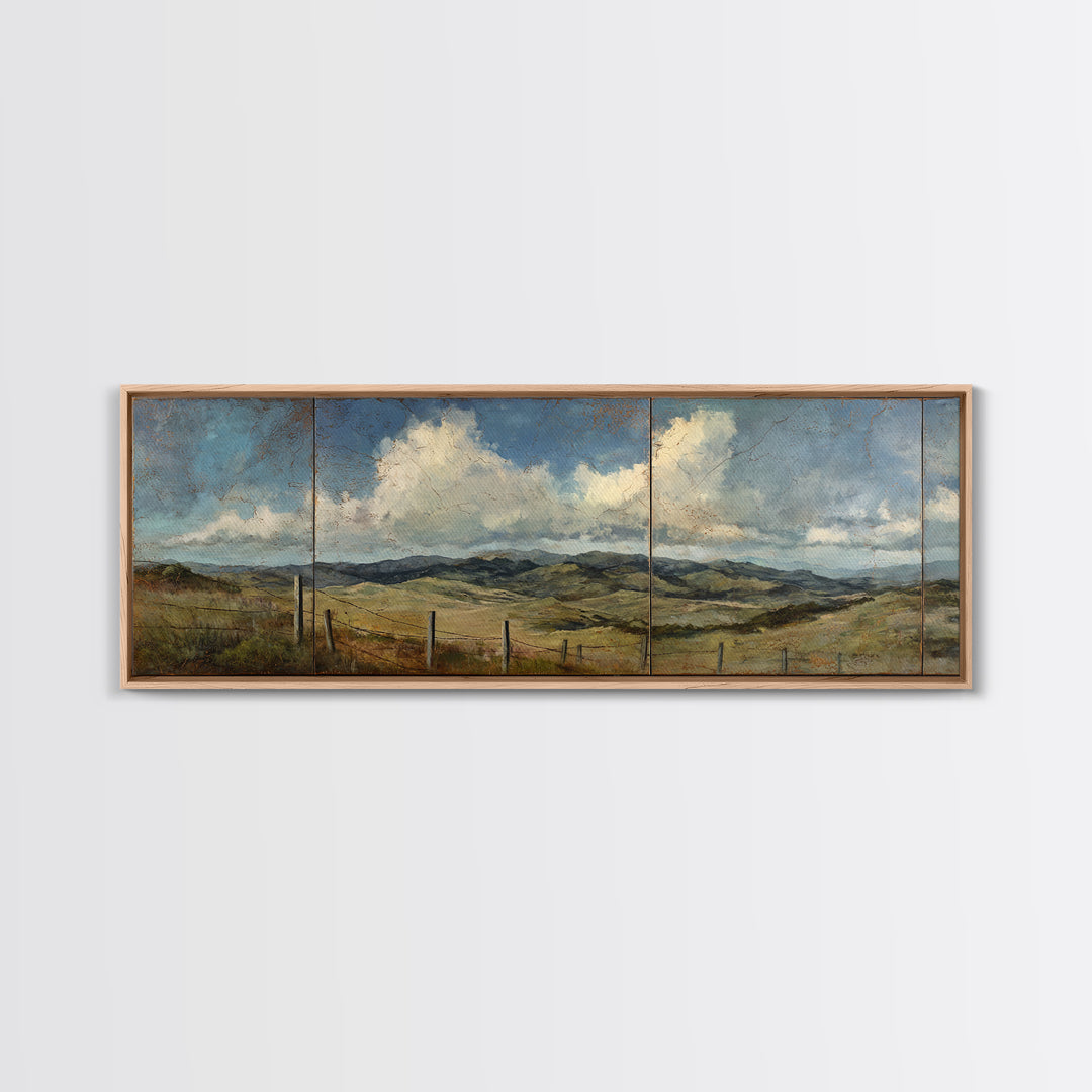 Country Landscape with Fence and Rolling Hills Canvas Print, Farmhouse Art, Wall Art, Farmhouse Decor, Fine Art, Harvest, FAR-3x1-30