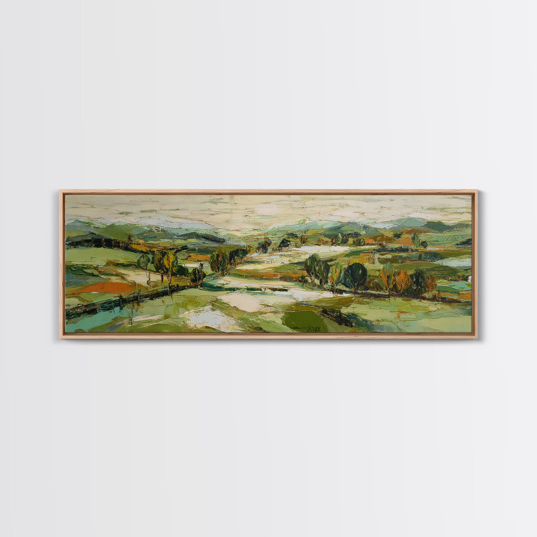 Country Landscape with Fence and Rolling Hills Canvas Print, Farmhouse Art, Floral Wall Art, Farmhouse Decor, Fine Art, Harvest, FAR-3x1-54