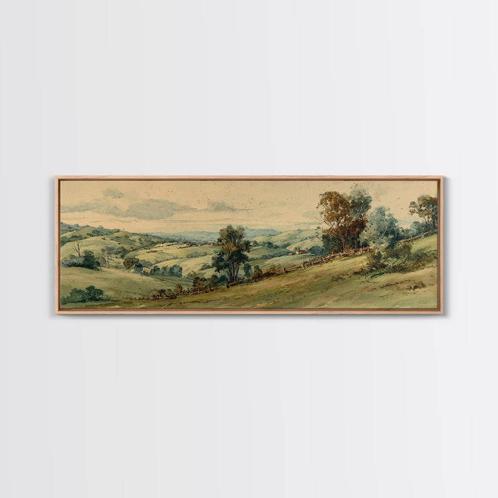 Country Landscape with Fence and Rolling Hills Canvas Print, Farmhouse Art, Farmhouse Wall Decor, Farmhouse Decor, Harvest, FAR-3x1-6