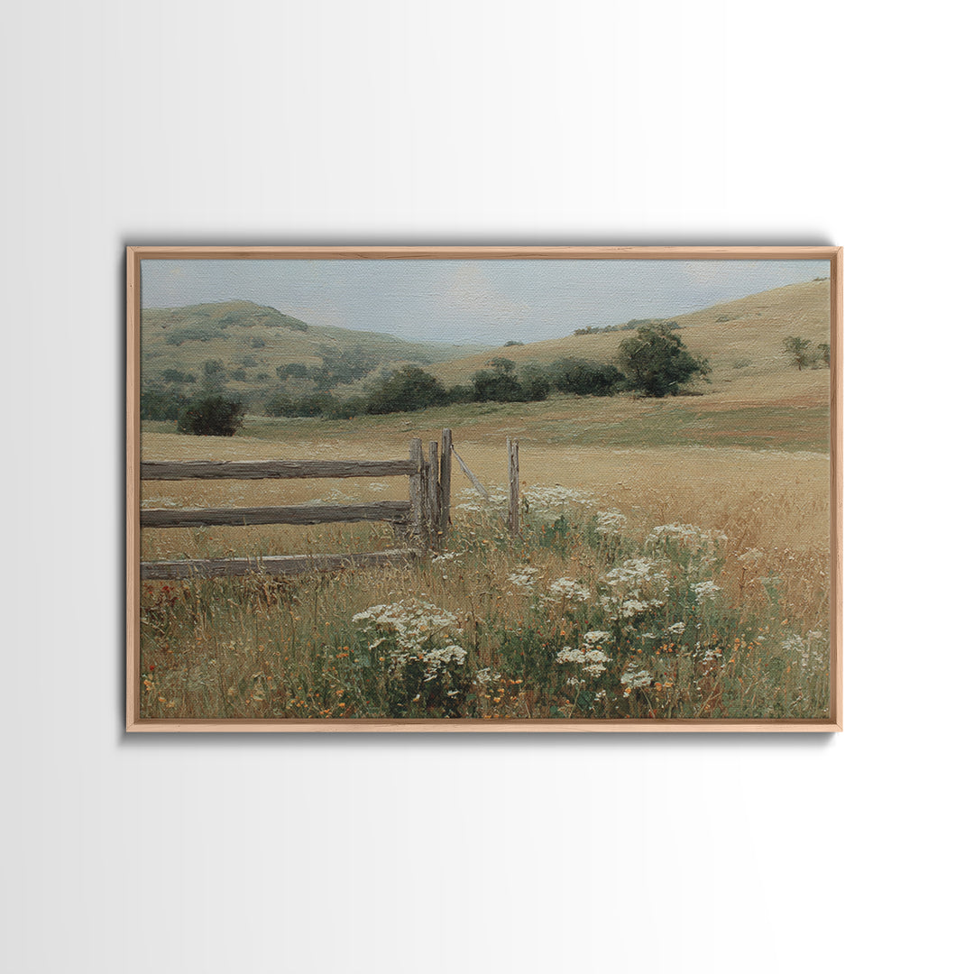 Country Landscape with Fence and Rolling Hills Canvas Print, Farmhouse Art, Printable Wall Art, Farmhouse Decor, Harvest, FAR-3x2-18