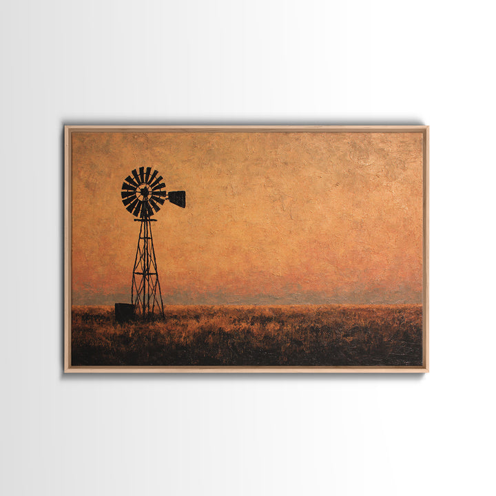 Windmill Silhouette at Sunset Canvas Print, Farmhouse Art, Watercolor Painting, Farmhouse Decor, Harvest, Botanical Art, FAR-3x2-21