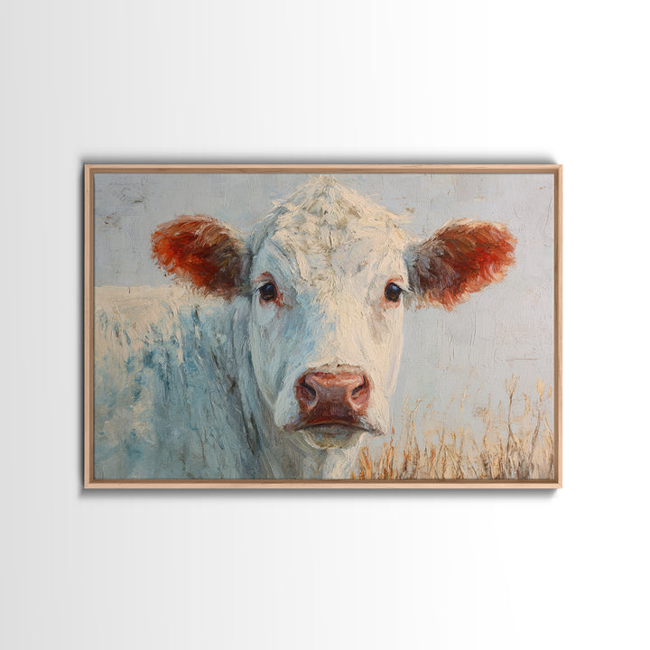 White Cow Portrait Canvas Print, Farmhouse Art, Farmhouse Wall Art, Farmhouse Decor, Fine Art, Harvest, Luxury Decor, FAR-3x2-29