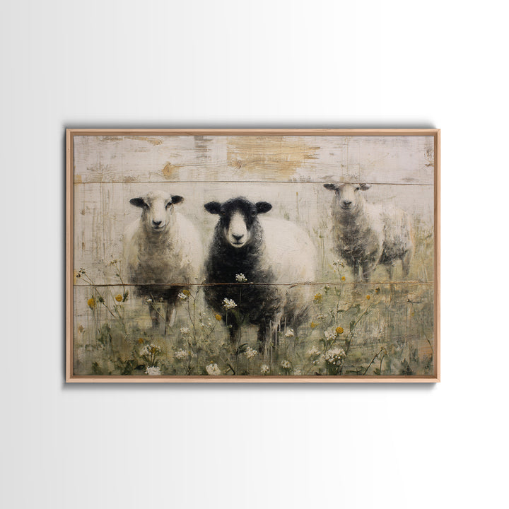 Black and White Sheep Framed Canvas Print, Farmhouse Art, Sage Green Wall Art, Farmhouse Decor, Harvest, Gallery Decor, FAR-3x2-36
