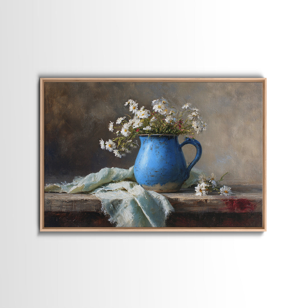 Blue Enamel Pitcher Canvas Print, Farmhouse Art, Black Wall Art, Farmhouse Decor, Harvest, Modern Decor, Fine Art Print, FAR-3x2-44