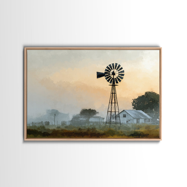 Windmill Silhouette at Sunset Framed Canvas Print, Farmhouse Art, Floral Wall Art, Farmhouse Decor, Fine Art, Harvest, FAR-3x2-45