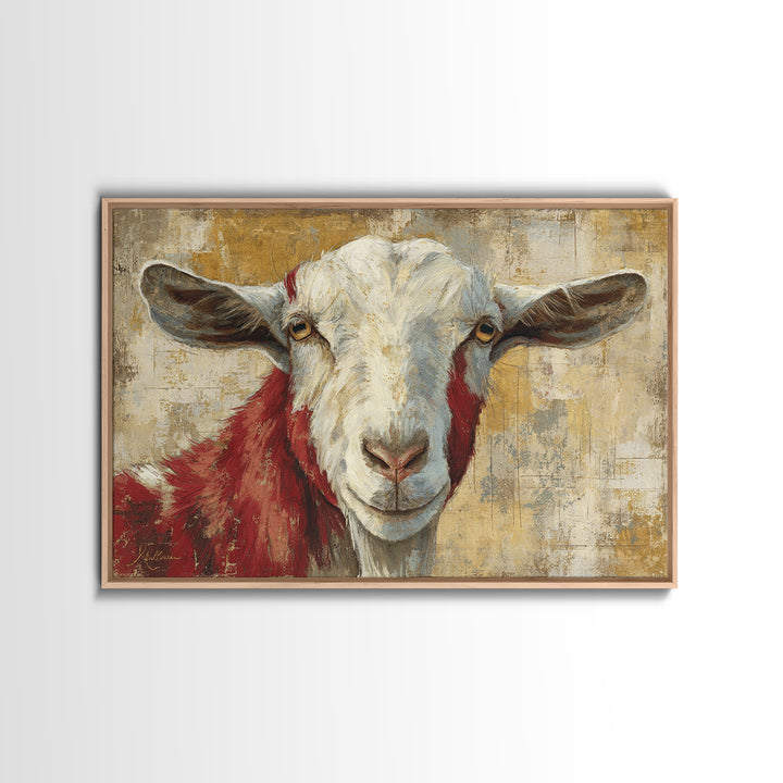 Goat Portrait with Playful Expression Framed Canvas Print, Farmhouse Art, Living Room Decor, Farmhouse Decor, Fine Art, Harvest, FAR-3x2-46