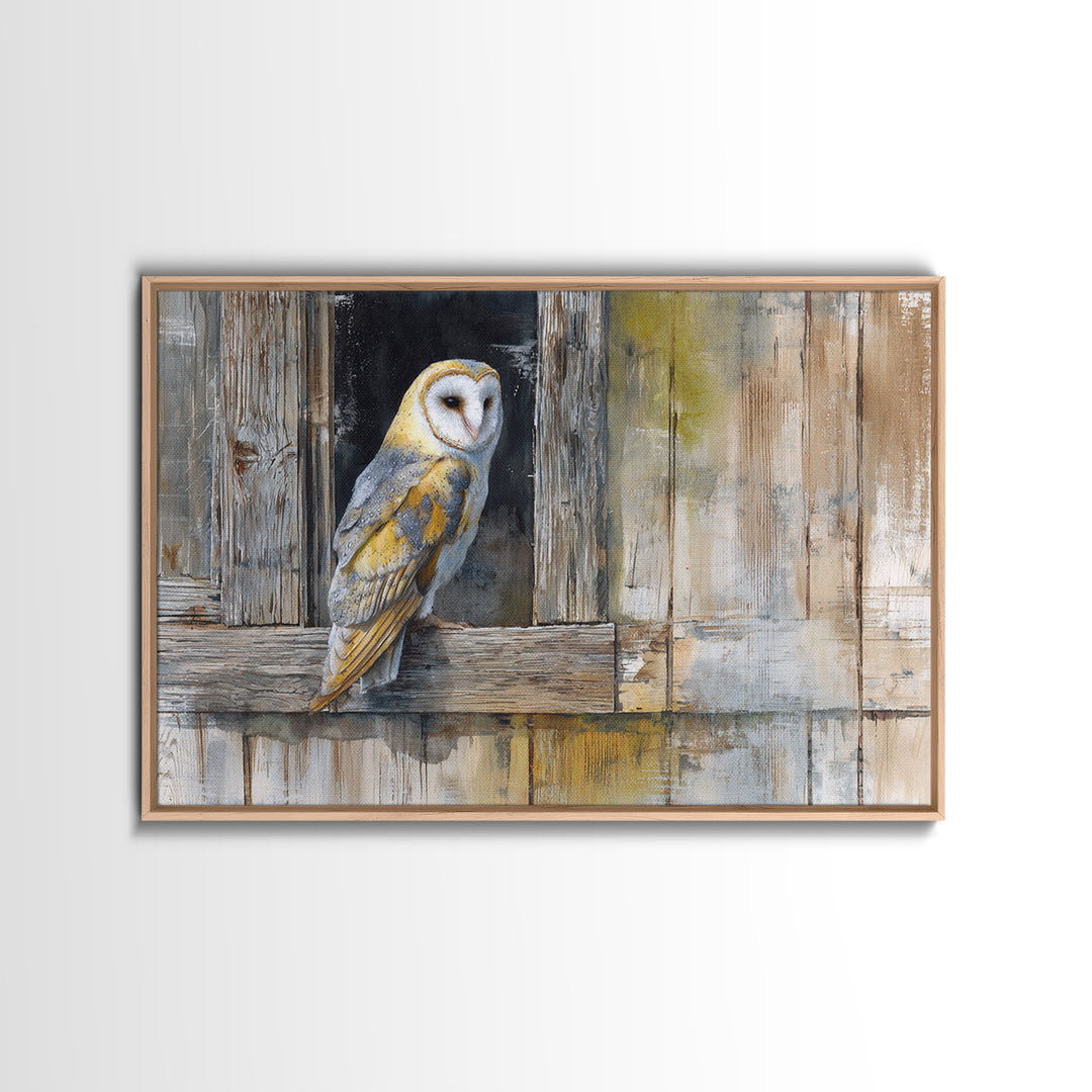 Barn Owl Perched on Aged Wood Canvas Print, Farmhouse Art, Farmhouse Wall Art, Farmhouse Decor, Fine Art, Harvest, Luxury Decor, FAR-3x2-51
