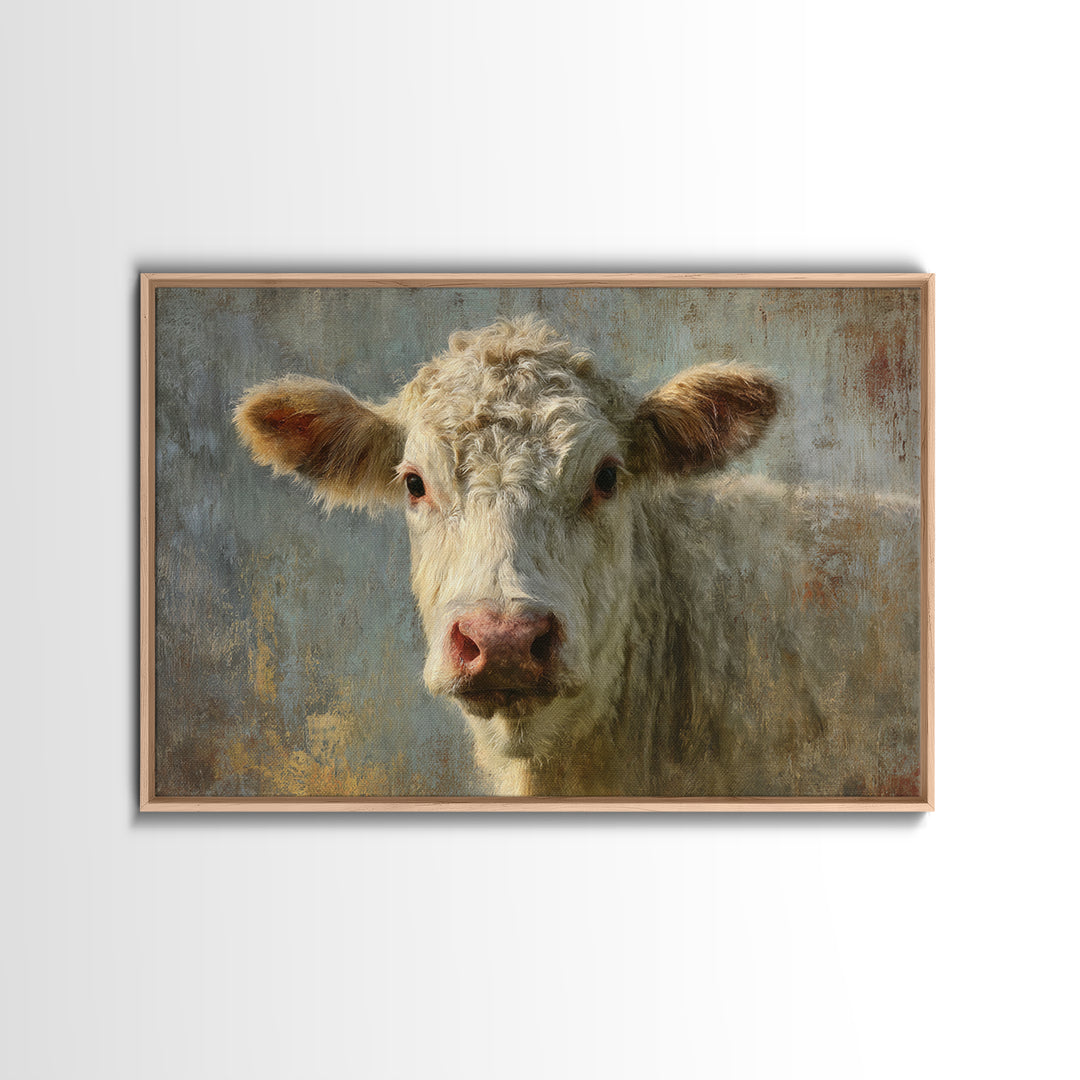 White Cow Portrait Canvas Print, Farmhouse Art, Farmhouse Wall Art, Farmhouse Decor, Fine Art, Harvest, Luxury Decor, FAR-3x2-53