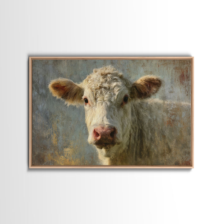 White Cow Portrait Canvas Print, Farmhouse Art, Farmhouse Wall Art, Farmhouse Decor, Fine Art, Harvest, Luxury Decor, FAR-3x2-53
