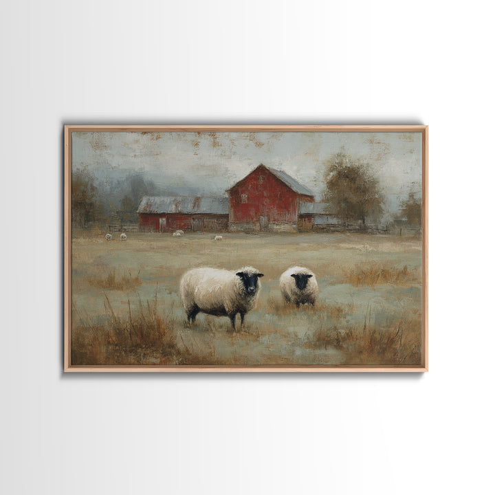 Black and White Sheep Framed Canvas Print, Farmhouse Art, Botanical Art, Farmhouse Decor, Fine Art, Harvest, Minimalist Decor, FAR-3x2-60