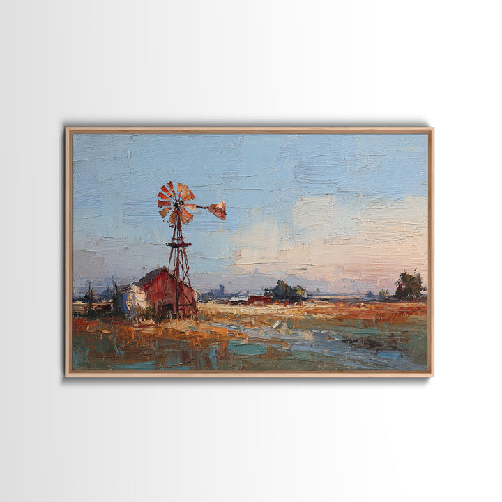 Windmill Silhouette at Sunset Framed Canvas Print, Farmhouse Art, Floral Wall Art, Farmhouse Decor, Fine Art, Harvest, FAR-3x2-69