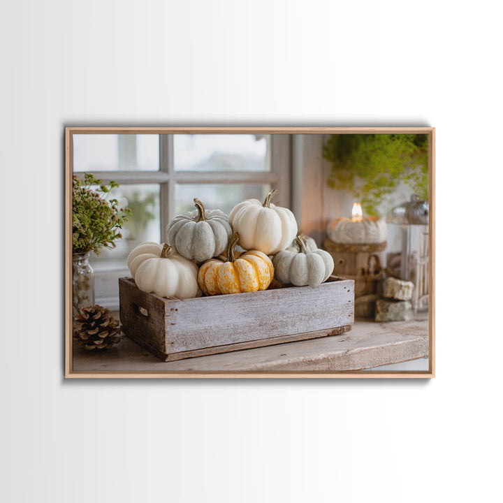 Pumpkins Stacked on a Wooden Crate Canvas Print, Farmhouse Art, Landscape Art, Farmhouse Decor, Oil Painting, Harvest, FAR-3x2-89
