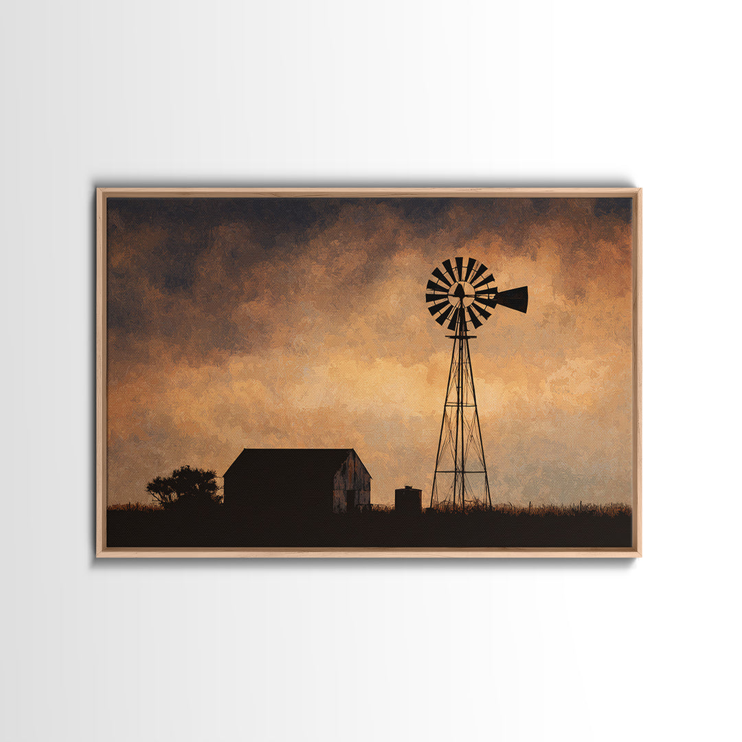 Windmill Silhouette at Sunset Canvas Print, Farmhouse Art, Downloadable Art, Farmhouse Decor, Fine Art, Harvest, FAR-3x2-93