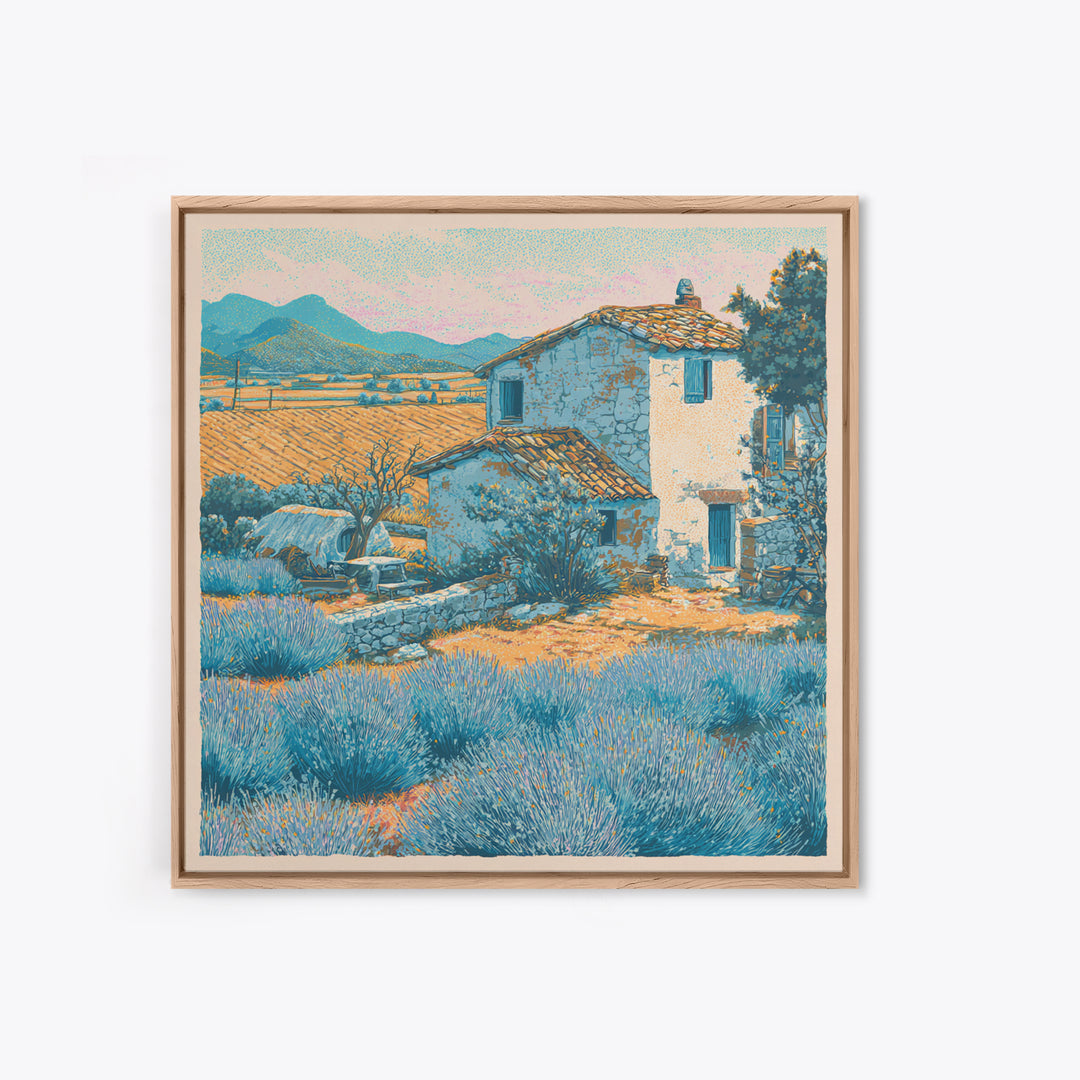 Lavender Field with Distant Stone Farmhouse Canvas Print, French Country Art, Farmhouse Wall Decor, Farmhouse Decor, Country, FCA-1x1-1
