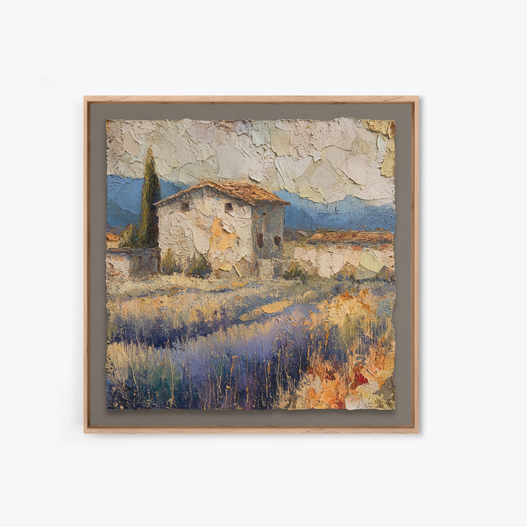 Lavender Field with Distant Stone Farmhouse Canvas Print, French Country Art, Landscape Painting, Farmhouse Decor, Country, FCA-1x1-25