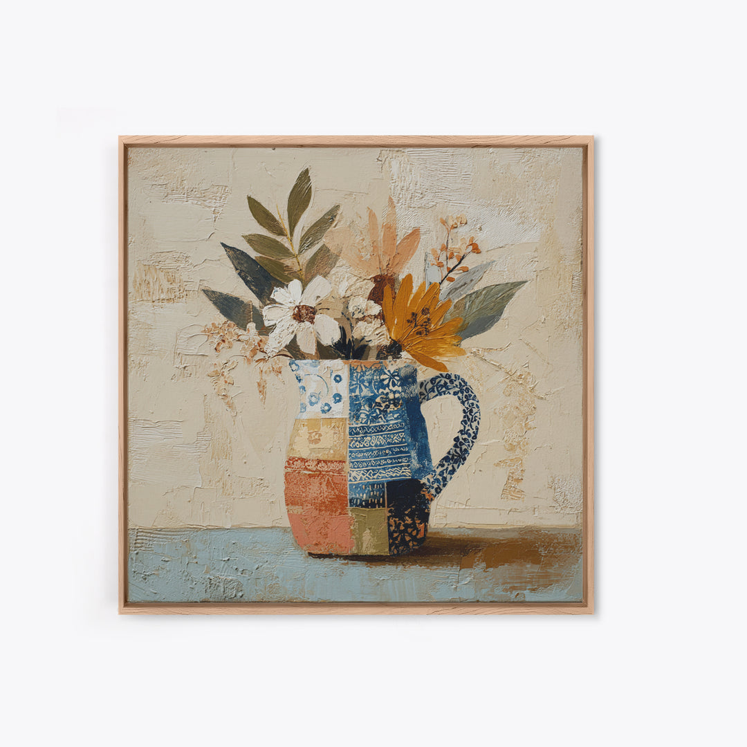 Blue and White Ceramic Pitcher Canvas Print, French Country Art, Oil Painting, Farmhouse Decor, Country, Digital Art Prints, FCA-1x1-3