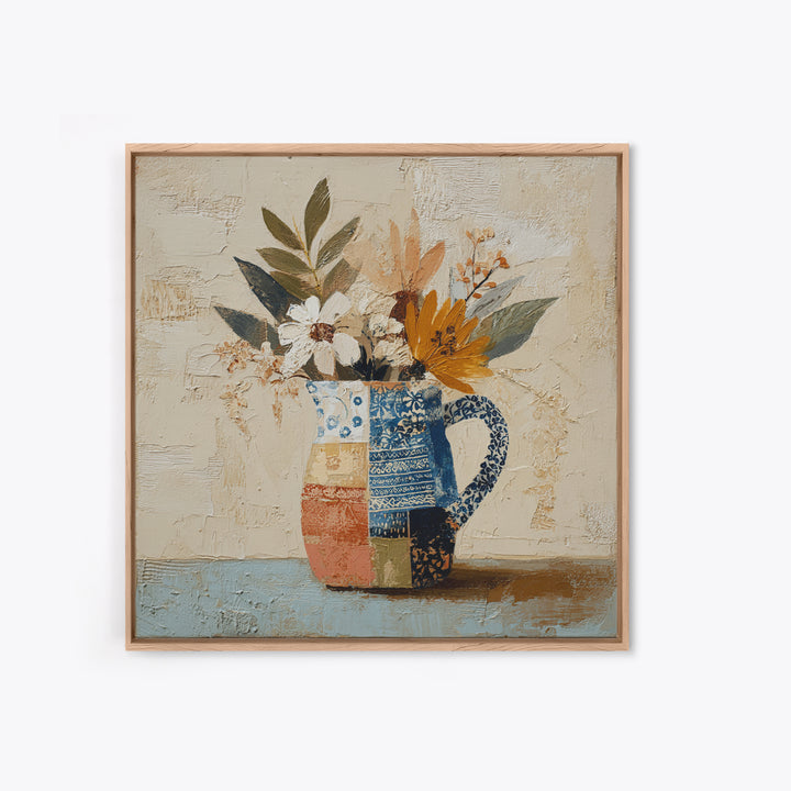 Blue and White Ceramic Pitcher Canvas Print, French Country Art, Oil Painting, Farmhouse Decor, Country, Digital Art Prints, FCA-1x1-3