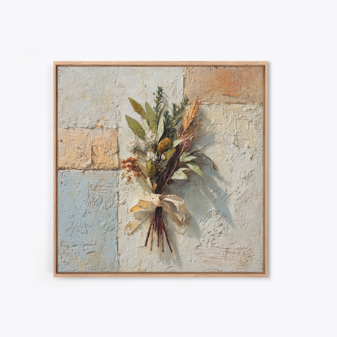 Farmhouse Kitchen Herbs Tied Framed Canvas Print, French Country Art, Digital Art Prints, Farmhouse Decor, Oil Painting, FCA-1x1-37