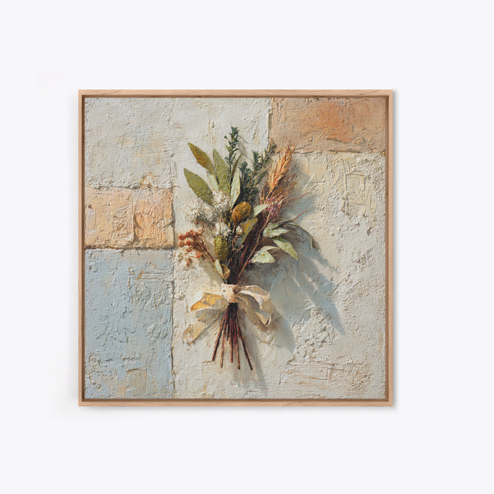 Farmhouse Kitchen Herbs Tied Framed Canvas Print, French Country Art, Digital Art Prints, Farmhouse Decor, Oil Painting, FCA-1x1-37