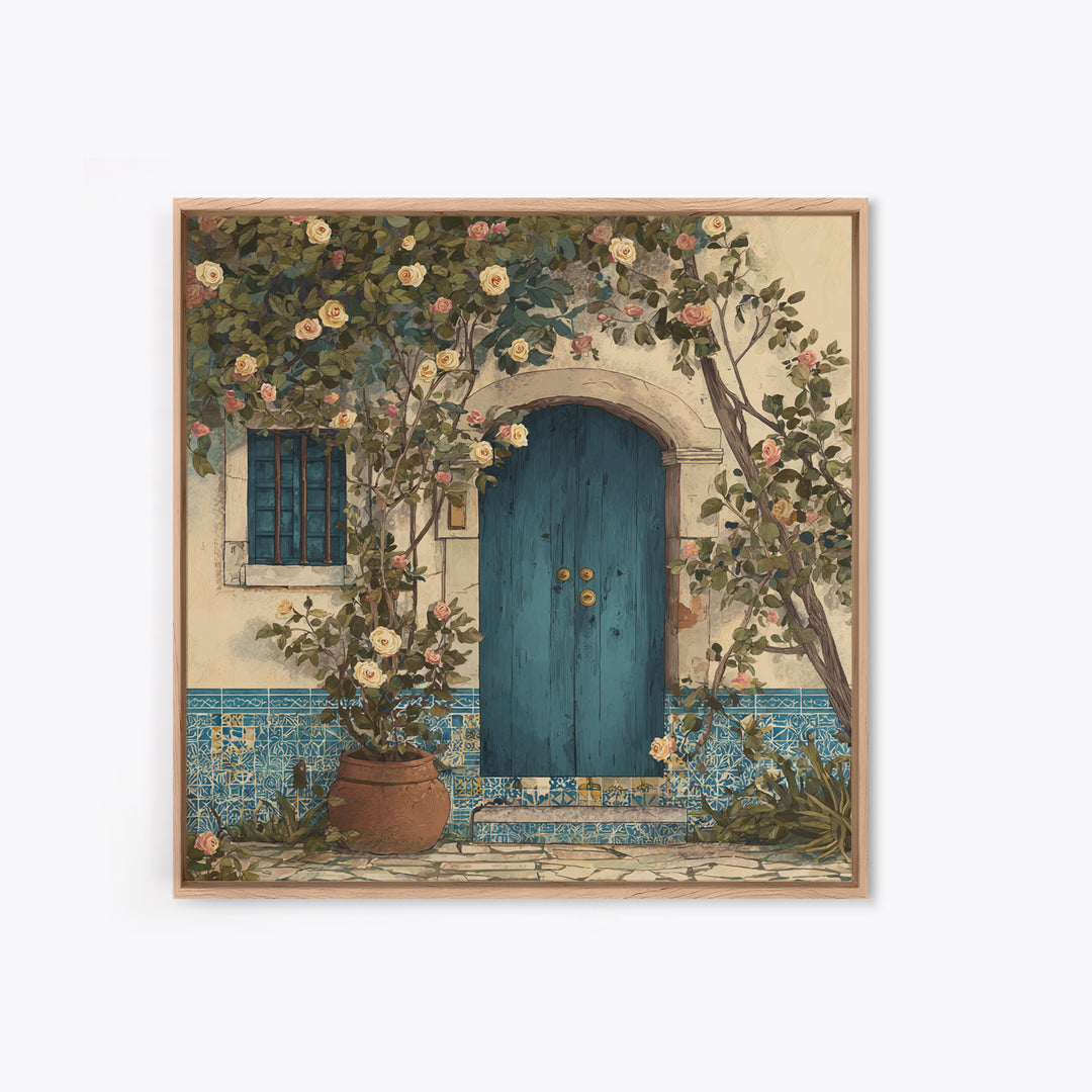Rustic Door Covered Framed Canvas Print, French Country Art, Floral Wall Art, Farmhouse Decor, Fine Art, Country, Gallery Decor, FCA-1x1-41