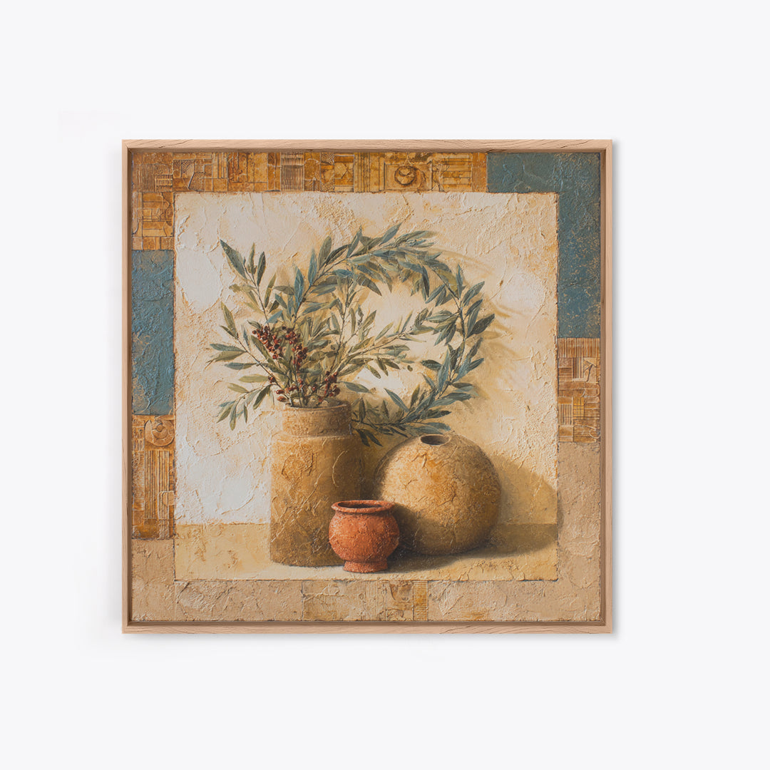 Olive Branch Wreath on Cream Ground Canvas Print, French Country Art, Farmhouse Wall Decor, Farmhouse Decor, Country, FCA-1x1-46